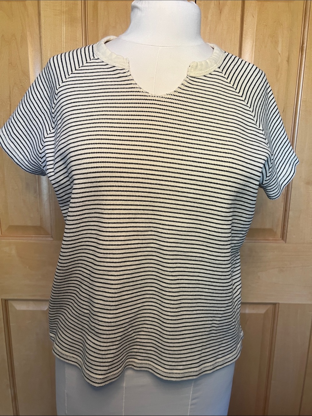 Madewell Cream and Black Striped Short Sleeve Tee